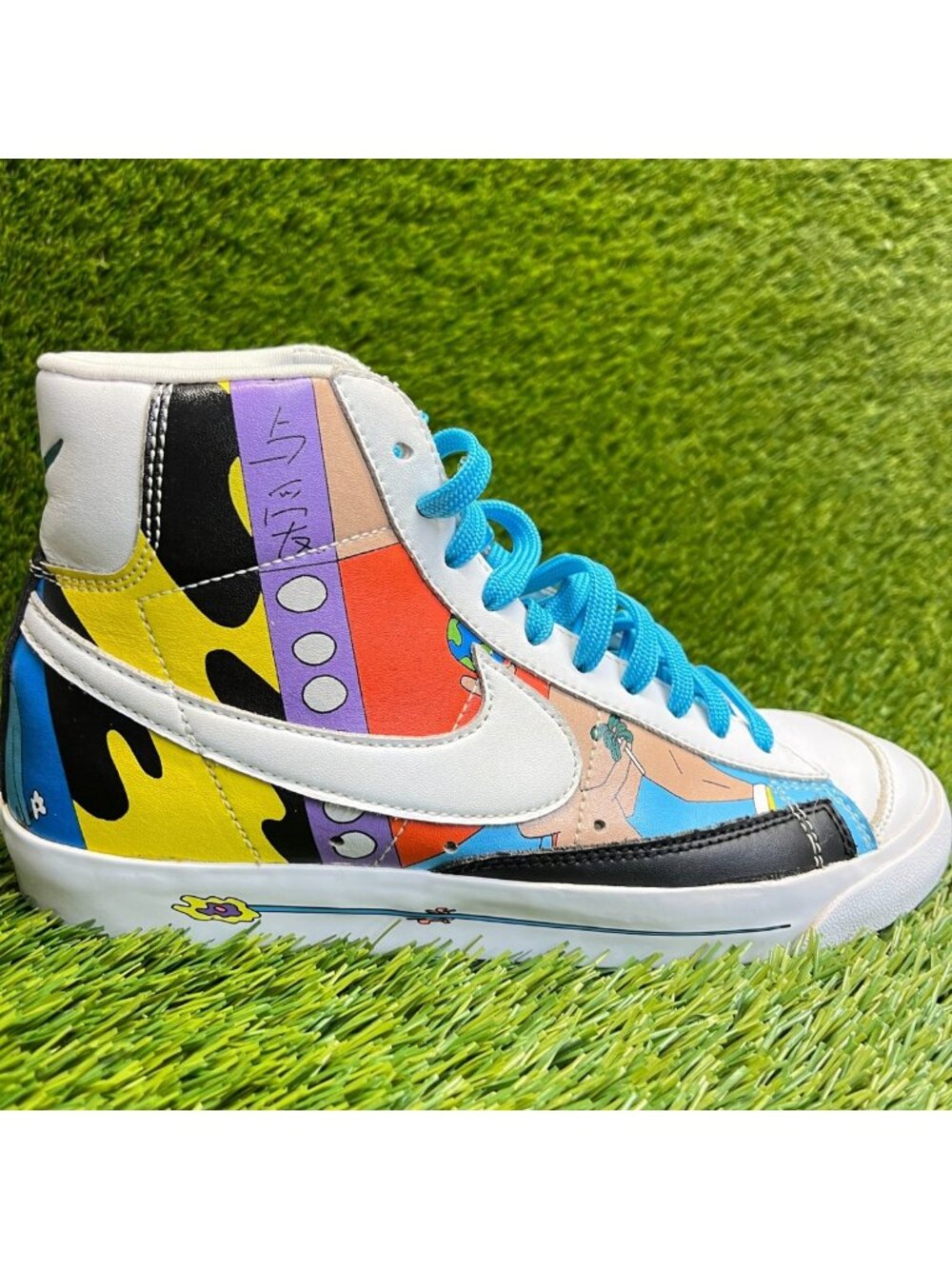 Nike Blazer Mid 77 Mens Size 6 White Blue Yellow Athletic Leather Shoes Sneakers